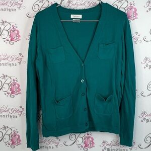 Van Heusen cardigan button up green blue Teal Cardigan Sweater pockets buttons